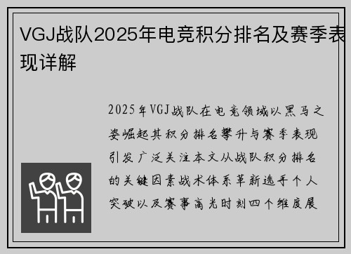 VGJ战队2025年电竞积分排名及赛季表现详解